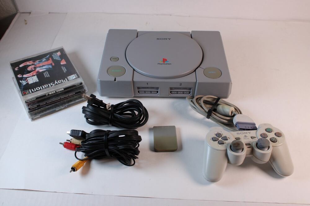 Sony PlayStation PS1 Console Bundle Lot W/ 3 Games, 1 Controller, Cords mem card